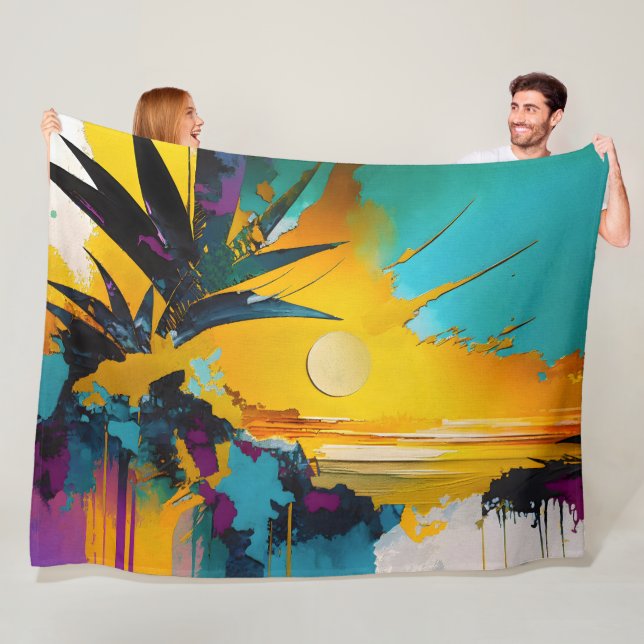 Manta Polar Horizon Dorado – Atardecer Tropical Abstracto (In situ)