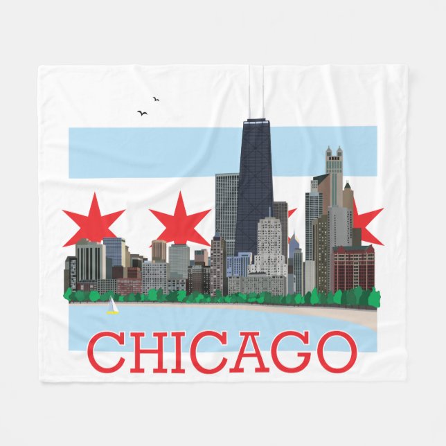 Manta Polar Horizonte de Chicago y bandera de la ciudad (Frente (Horizontal))