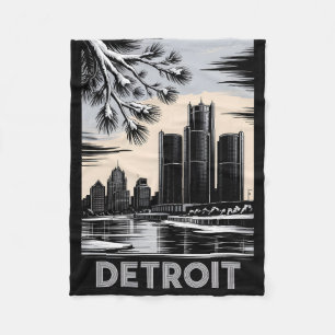 Manta Polar Horizonte de Detroit en negro y blanco estilo grab