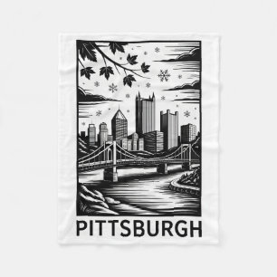 Manta Polar Horizonte de Pittsburgh en blanco y negro en invie