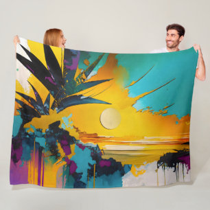 Manta Polar Horizonte Dorado – Atardecer Tropical Abstracto