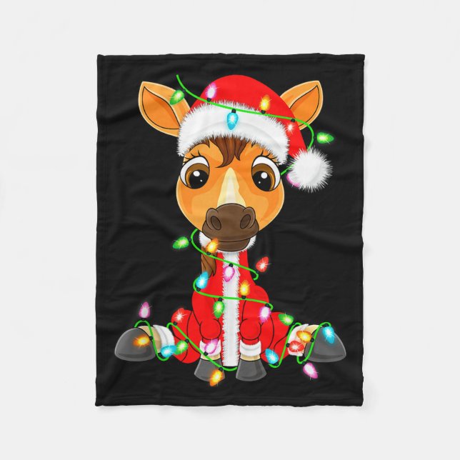 Manta Polar Horse Christmas Lights Santa Costume Cute Animal X (Anverso)