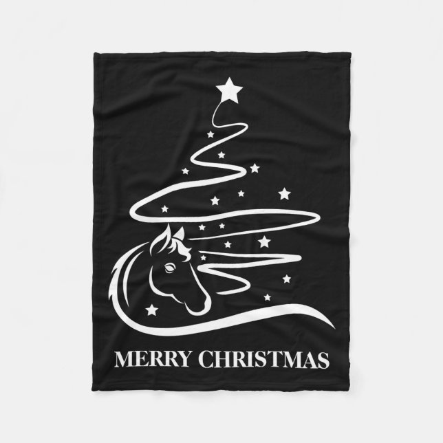 Manta Polar Horse Christmas Tree Black And White Equestrian  (Anverso)