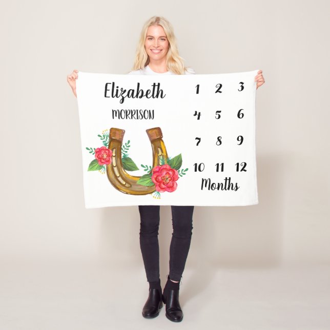 Manta Polar Horseshoe Floral para Bautizo de Bebé (In situ)