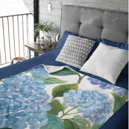 Manta Polar Hortensia Azul Acuarela Floral Costero