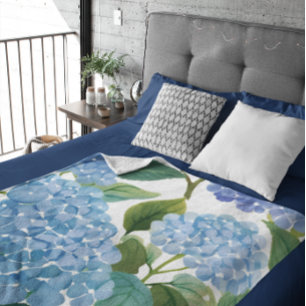 Manta Polar Hortensia Azul Acuarela Floral Costero