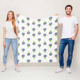 Manta Polar Hortensia Azul Florero Verde Patrón Costero