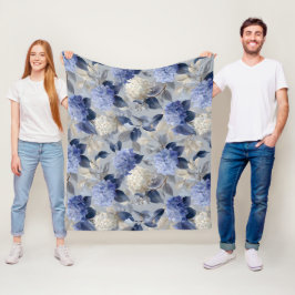 Manta Polar Hortensia Azul Suave Patrón Floral Gris