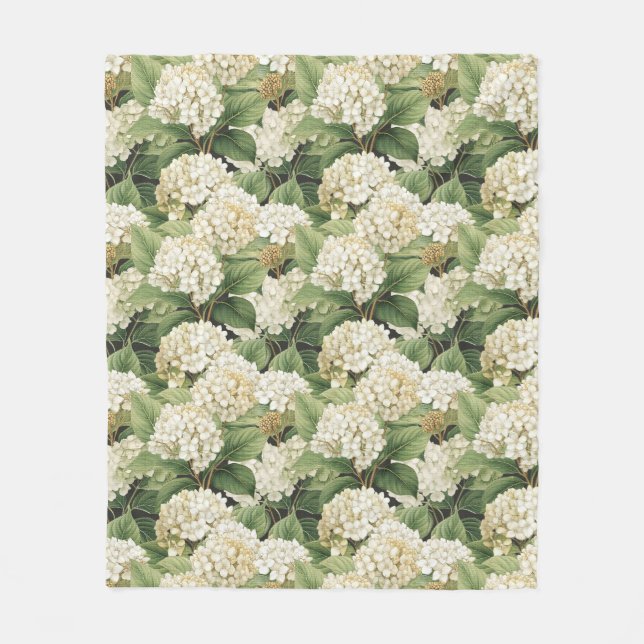 Manta Polar Hortensia flores acuarela boho retro (Anverso)