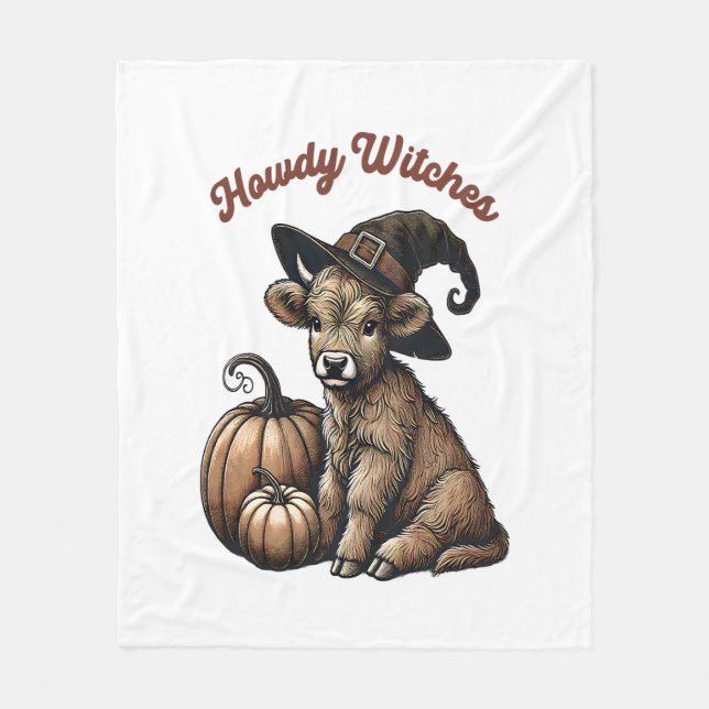 Manta Polar Howdy Witch Halloween Highland Cow (Anverso)