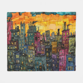 Manta Polar Huella urbana al atardecer - Vibrante arte urbano