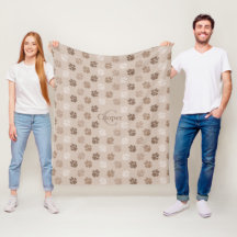 Huellas de Perro Beige con Nombre y Monograma