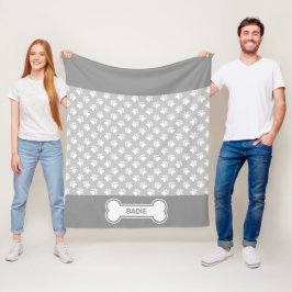 Manta Polar Huellas De Perro Grises Y Blancas Y Hueso Con Nomb