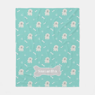 Manta Polar Hueso de perro cachorro picado de cerdo blanco, ac