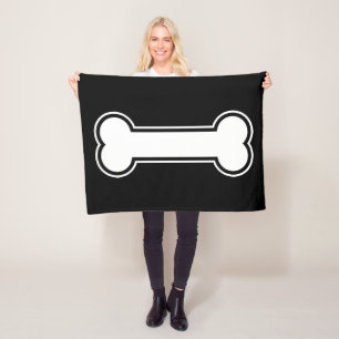 Manta Polar Hueso De Perro De Caricatura Blanco Y Negro