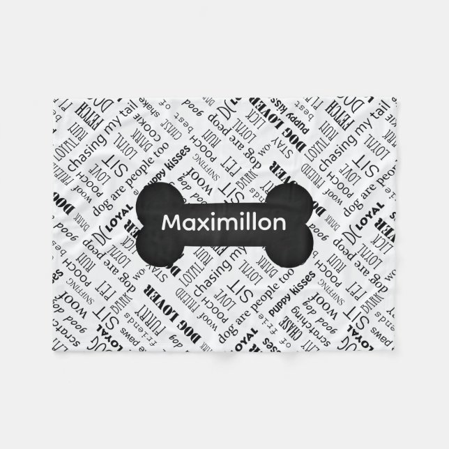 Manta Polar Hueso negro pequeño con nombre en blanco (Frente (Horizontal))
