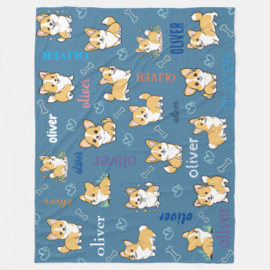 Manta Polar Huesos y corazones corgi con nombre