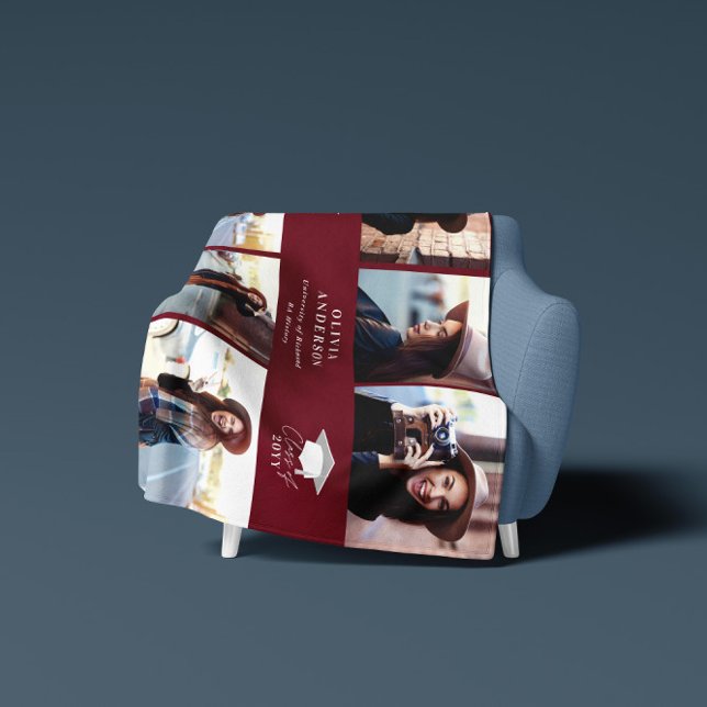 Manta Polar Huida de graduación de escritura burgundy multifot (Subido por el creador)