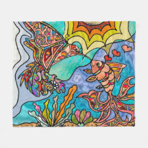 Hummingbird Goldfish Refling Art Fleece Blanket