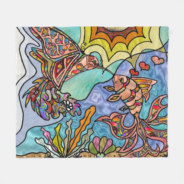 Manta Polar Hummingbird Goldfish Refling Art Fleece Blanket (Frente (Horizontal))