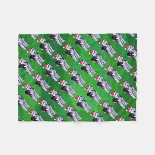 Manta Polar Husky festivo en Santa Hat en Green