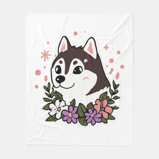 Manta Polar Husky Flowers Dog Lover Malamute (Anverso)