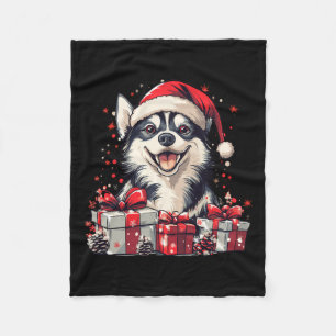 Manta Polar Husky Santa Hat Navidades graciosos Perro Husky Si