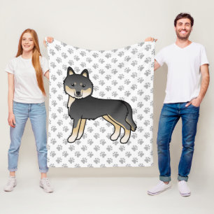 Manta Polar Husky Siberiano Negro y Canela Perro de Dibujos An