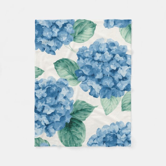 Manta Polar Hydrangea Blues Floral Watercolor Botanical Blooms (Anverso)