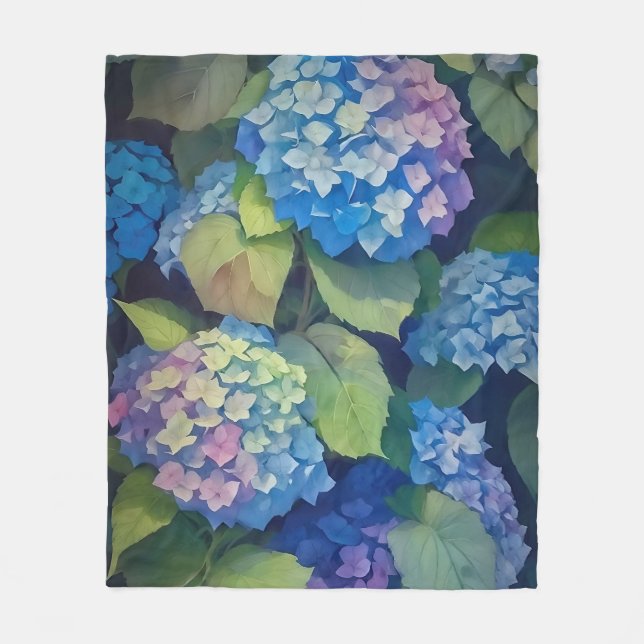 Manta Polar Hydrangeas azules impresionistas (Anverso)