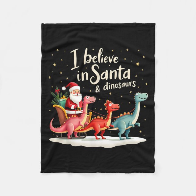 Manta Polar I Believe In Santa And Dinosaurs Holiday Funny Chr (Anverso)