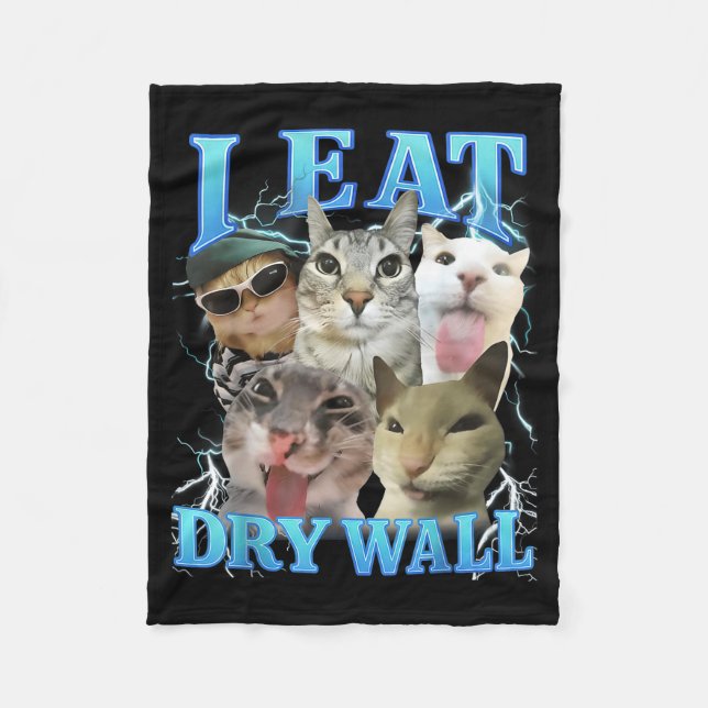 Manta Polar I Eat Dry Wall Funny Cat Meme  (Anverso)