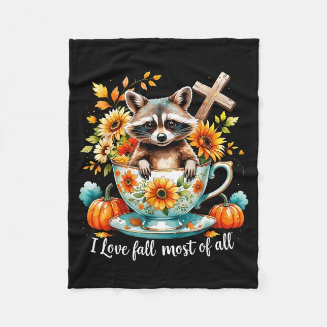 Manta Polar I Love Fall Most Of All Raccoon Autumn Gift  (Anverso)