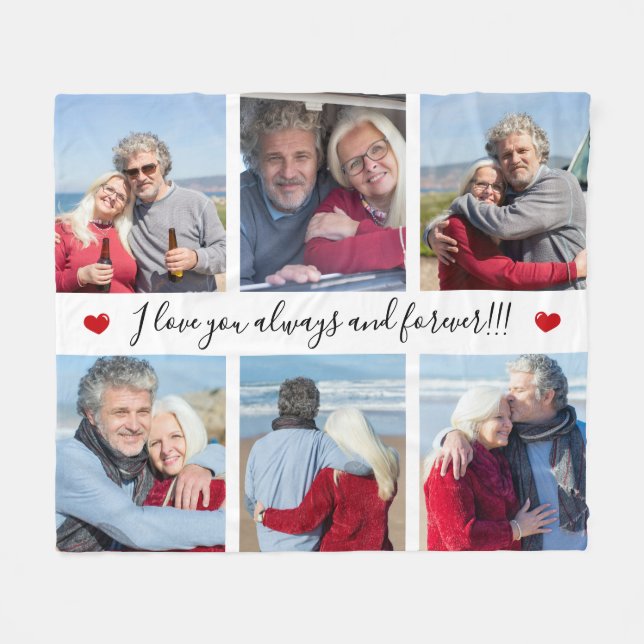 Manta Polar I Love You Always & Forever Modern 6 Photo Collage (Frente (Horizontal))