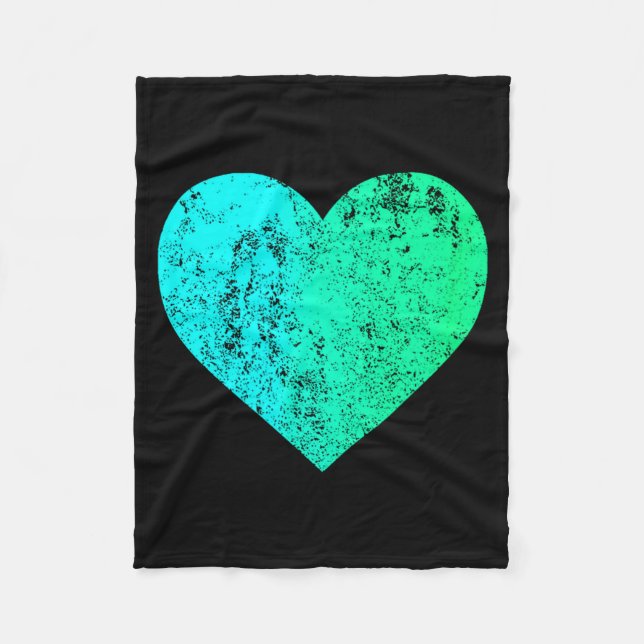 Manta Polar I Love You Teal Heart Distressed Valentines Day  (Anverso)