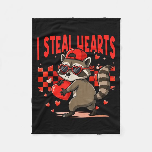 Manta Polar I Steal Hearts Design Raccoon Valentine Day Retro  (Anverso)