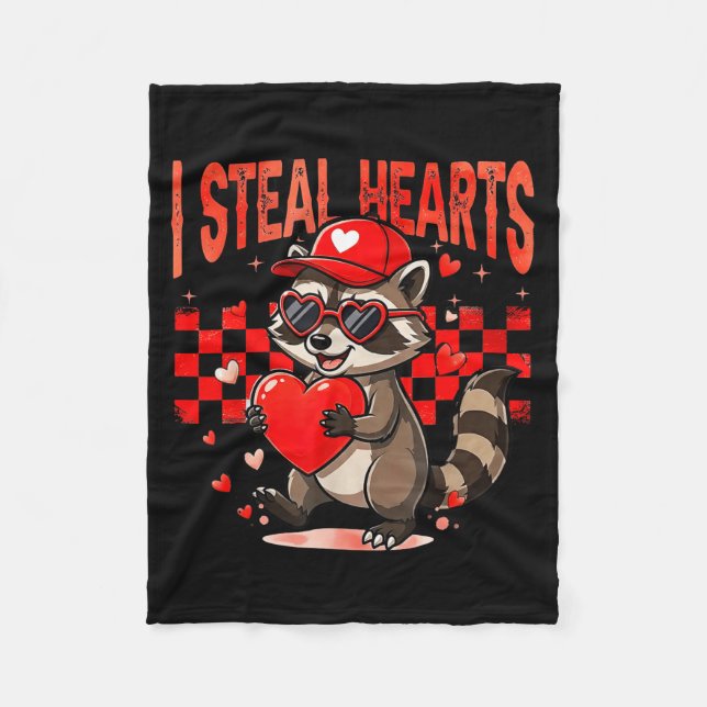 Manta Polar I Steal Hearts Design Raccoon Valentine Day Retro  (Anverso)