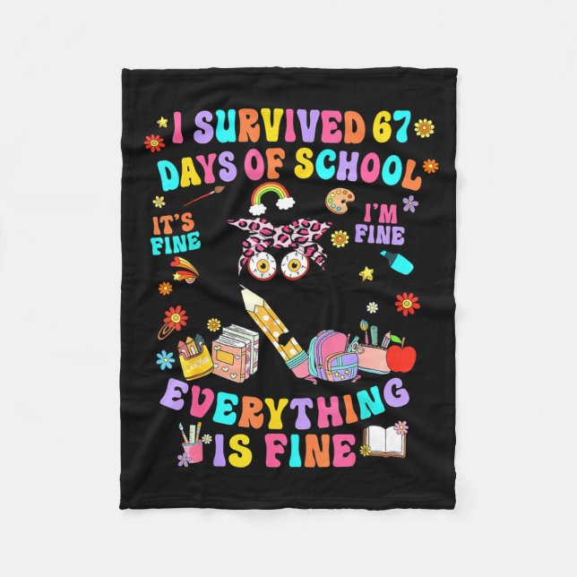 Manta Polar I Survived 67 Days Of School Funny Cat Six Seven M (Anverso)