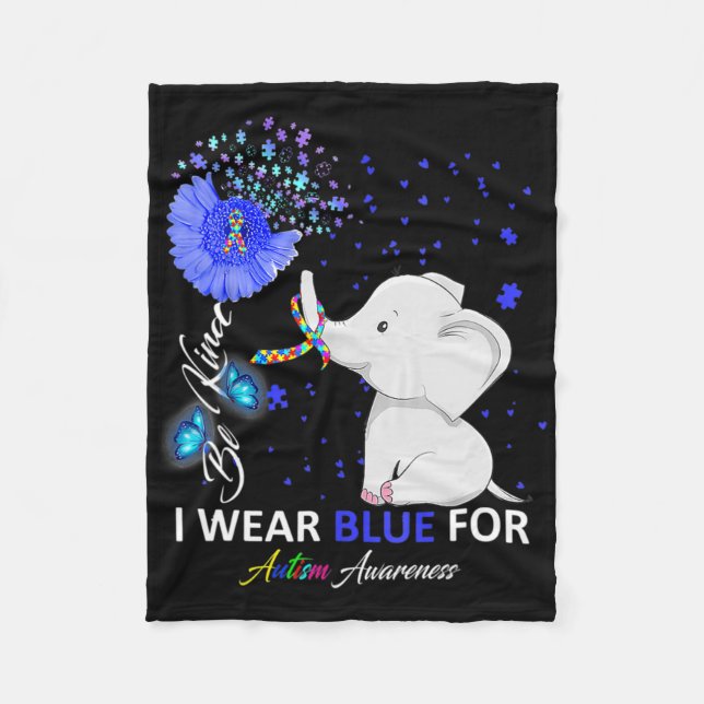 Manta Polar I Wear Blue Autism Awareness Cute Elephant Sunflow (Anverso)