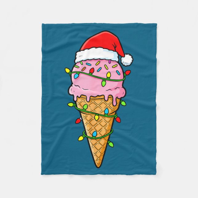 Manta Polar Ice Cream Cone Christmas Lights Santa Hat Food Xma (Anverso)