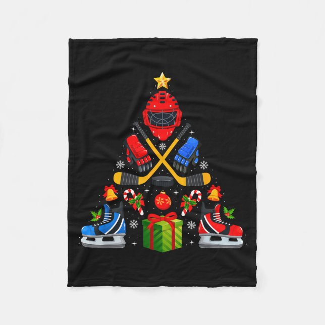 Manta Polar Ice Hockey Christmas Tree Lights Red Santa Hat Xma (Anverso)