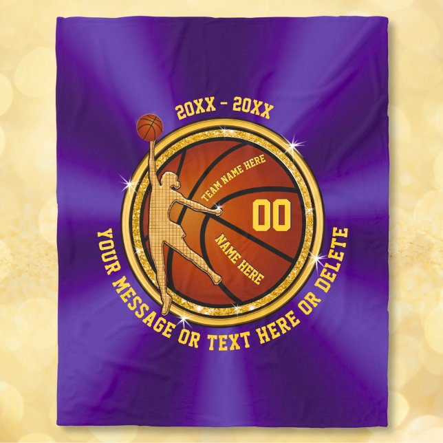 Manta Polar Ideas de regalo Purple and Gold Senior para el bal (Personalized Basketball Blankets. Purple and Gold,  Christmas Gifts for Basketball Players. Blanket.)