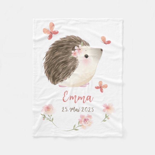 Manta Polar Igel rosa 1 - Aquarell-Design | personalisierbare (Anverso)