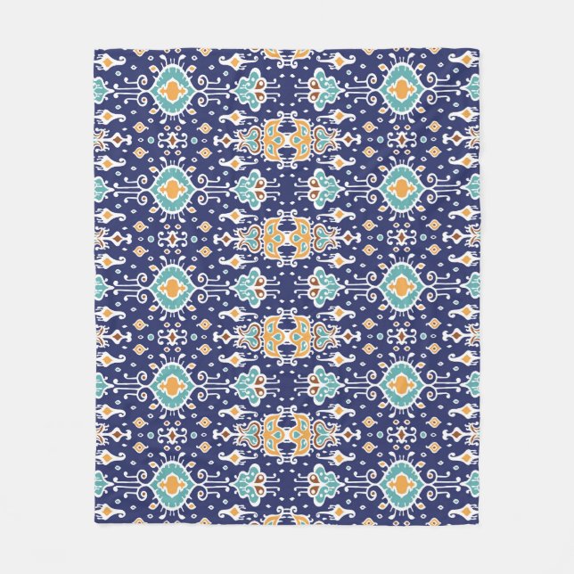 Manta Polar Ikat Geometric: Ornamento Folklore Oriental. (Anverso)