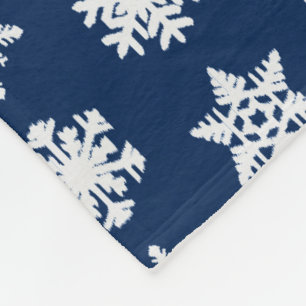 Manta Polar Ikat Snowflakes - Azul marino blanco y negro