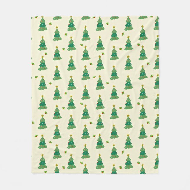 Manta Polar Illustrated Christmas Trees Fleece Blanket (Anverso)