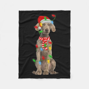 Manta Polar Iluminación Navideña Perro Weimaraner Santa Fiesta