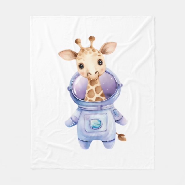Manta Polar Ilustracion Astronauta de Girafa Adorable Clásico  (Anverso)
