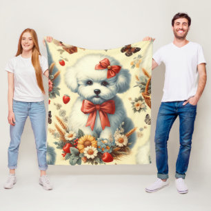 Manta Polar Ilustracion Cute Vintage Bichon Frisé