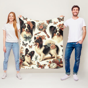 Manta Polar Ilustracion Cute Vintage Papillon Dog